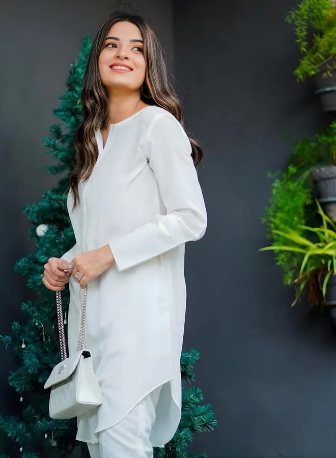 زوك طقم منسق من بنطال وبلوزة تونيك طويلة بأزرار